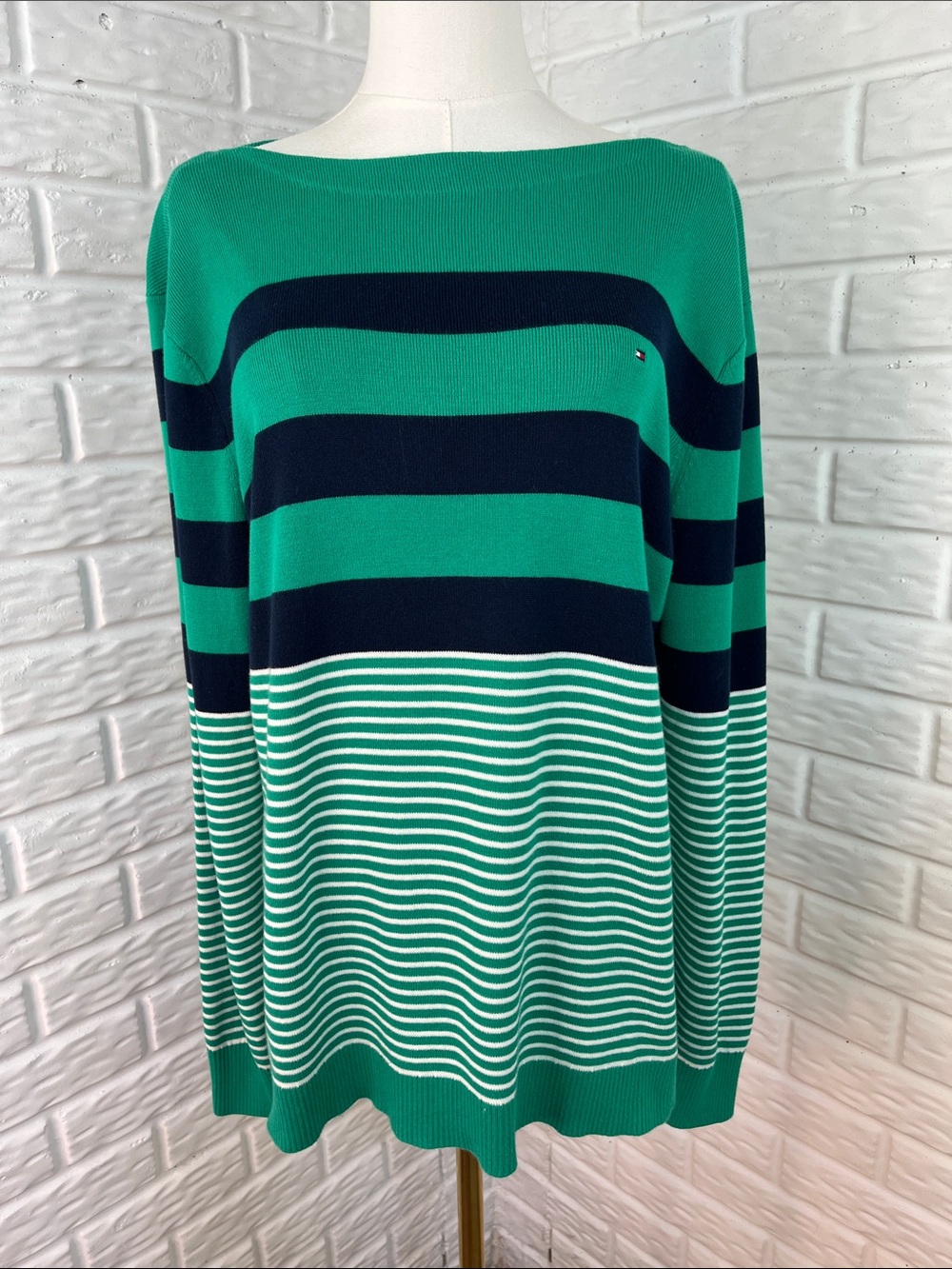TOMMY HILFIGER 100% PIMA COTTON STRIPE BOAT NECK SWEATER SZ XXL